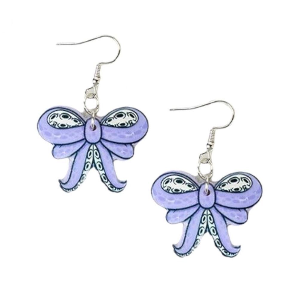 New Pastel Goth Octopus Squid Tentacle Bow Drop Earrings Fun